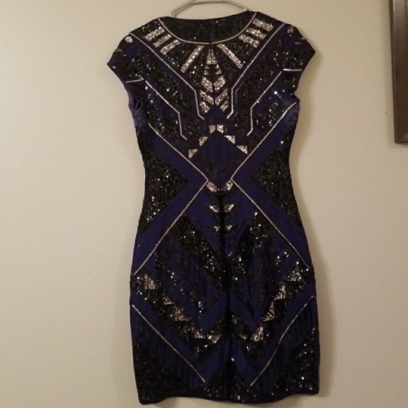 Nwt Express Total Sequin Black & Navy Dress Small - Picture 8 of 8